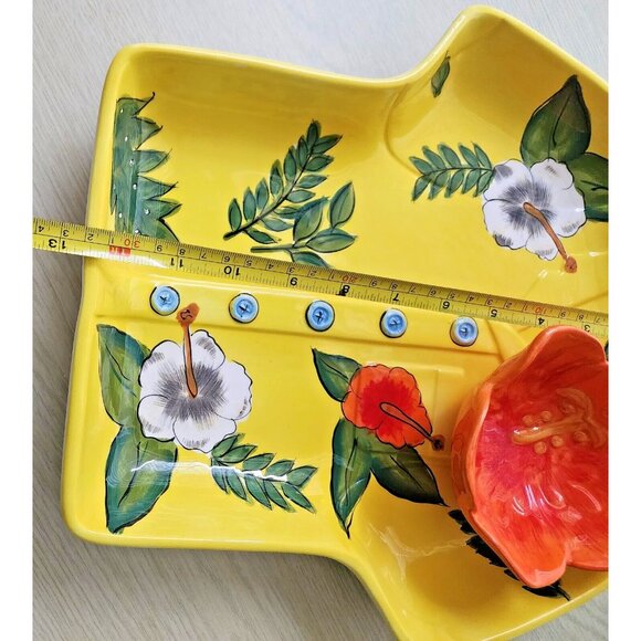 TROPICAL SHIRT CHIP & DIP-YELLOW & ORANGE WITH HIBISCUS FLOWERS BY DENNIS EAST - Picture 8 of 8